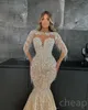 2023 ASO EBI Champagne sjöjungfrun Prom Dress Pärled Crystals Evening Formal Party Second Reception Födelsedag brudtärna engagemangsklänningar klänningar Robe de Soiree ZJ354