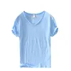 Men's T-Shirts 100% Cotton Retro Raw Edge Color T-shirt for Men -Lightweight Breathable Slim-fit Solid Color V-neck Casual Color Tee -Basic Top 230609