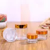 Clear Glass Cosmetic Cream Bottle Round Jars Bottle with Inner PP Liners for Hand Face Cream Bottle 5g to 100g Gold Silver Lids Dhaao