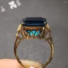 Cluster Ringen Fijne Sieraden Real 18K Rose Gold AU750 Natuurlijke London Blue Topaz Edelsteen Vrouwelijke Voor Vrouwen Ring