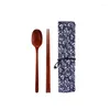 Chopsticks Wooden Spoon Simple Set Japanese Combination Convenient Outdoor Travel Gift Tableware With Cloth Bag