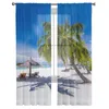 Vorhang mit Palmen am Strand, transparente Vorhänge für Wohnzimmer, Kinderzimmer, Tüll, Küche, Fenster, Behandlungsvorhänge