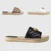 luxury slippers Designer women Slippers summer platform casual sandals fashion golden letter logo flat bottom ladies fisherman shoes leather hemp rope grass