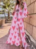 Grundläggande avslappnade klänningar Boho Print Maxi Dress for Women Bikini Cover Ups Summer Bohemian Beach sundress Sexig blommig tunika Long Dress Vestido Feminino 230609