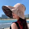 Berets Fisherman Hat Summer Han Edition Outdoor Leisure Women's Color Bowknot Beach Sun est empêché de se prélasser au visage