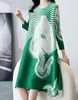 Sanzhai Pleated Print Dress Temperament Round Neck Fashion Elegant ISSEY Dress