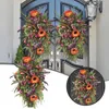 Decorative Flowers Wicker Heart Spring Summer Front Door Sunflower Floral Teardrop Wreath Artificial For Home Wedding Rustic Cottage