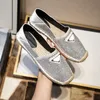 Designer Diamond schoenen Dames Luxe slippers Dames Metallic Sandalen Espadrilles Ladies Flat Heel Fashion Slides Loafers Woman Fisherman Canvas Shoe