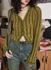 Maglieria da donna Y2k Cardigan a righe estetico Donna Moda coreana con scollo a V Vintage Fuzzy Jacket Streetwear Grunge Cardigan corto Harajuku