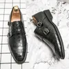 Luxusmarke Leffer Schuhe mit spitzer Doppelschnalle, Krokodildruck, glänzende Lederschuhe, Büro- und Business-Schuhe, Größe 38–48