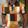 Męski Polos Vintage Kolorowa kratowa koszula polo Business Casual Tees Summer krótkie rękaw