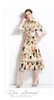 2023 Casual Jurken Runway Zomer Designer Mini-jurk Dames O-hals Korte mouw Bloemenprint Riem Lace Up Hollow Out Lace Stitching Dress