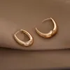 Hoop Earrings Vintage Elegant Smooth Metal U-Shaped For Women Temperament Gold Color Oval Female Trendy Party Jewelry
