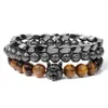 Brin 3 pièces/ensemble irrégulier hématite pierre de lave bracelets pour hommes loup bracelet à breloques ensemble perles d'oeil de tigre bracelets bijoux Pulsera Hombre