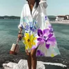 Повседневные платья Женщины летние богемные платья рубашка для печати для цветочной моды с длинным рукавом пляжные гавайские прикрытия vestidos