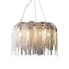 Chandeliers Light Luxury Nordic Post-modern LED Circular Simple Creative Atmosphere Living Room Villa Dining Tassel Chain Chandelier