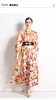 Autumn Charming Vintage Yellow Floral Printed Long Party Dress for Women Runway Designers Ruched Stand Collar Lantern Sleeve Maxi 284s