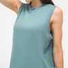 L-099 ärmlös skjorta Kvinnor Yoga Sports Tops Fitness Vest Bum-täckande längd Sweatshirts Super Soft undertröja Relaxed Fit Summer Tank Top Tee för på språng