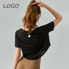 Blusa feminina al Yoga T-shirt botão decote em V verão luz solta blazer corrida emagrecimento roupa fitness