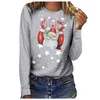 Kvinnors t skjortor god jul kvinnor avslappnad långärmad o-hals tröja pullover blus santa claus tryck all-match flickor t-shirt