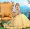 Robes de fille robe de fleur en dentelle jaune pure cou perles princesse mariage longue communion Pageant robes de fête d'anniversaire