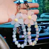 Keychains Fresh Flowers Key Ring Car Chain Phone Wrist Rope Solid Color Round Bead Pendant Creative Bag Accessories Gift
