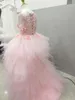 Girl Dresses Elegant Flower Dress For Wedding Princess High Low Appliques Puffy Tulle Pageant Ball Gowns