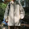 Jaquetas masculinas à prova de sol masculinas com capuz roupas com zíper largas japonesas verão tático chaqueta moda casacos bonitos adolescentes listrado casual