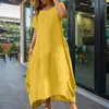 Party Dresses Summer Dress Daily Clothes Women Solid Color Loose Type O Neck Bie Hem Short Sleeves