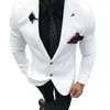 Herrkopplingar vit smal fit brittisk stil 2 stycken jacka med svarta byxor bröllop brudgummen tuxedos för prom party blazer byxor outfit