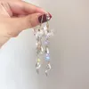 Dangle Küpeler Büyük Kristal Boncuk Çiçek Uzun Tassel İnci Damla Kadınlar Moda Kore Taç Petal Düğün Beyanı Takı