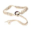 Belts Style Handmade Weaving Waist Rope For Women Ladies Dress Belt With Bohemian Beads Decors Fashion Female