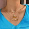 Chaînes multicouche brillant cristal papillon pendentif collier pour femmes couleur or acier inoxydable Babygirl lettre bijoux en métal
