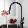 Mutfak muslukları siyah musluk iki fonksiyonlu tek sap dışarı çekin mikser ve soğuk su muslukları güverte monte nikel