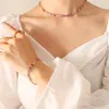 Catene Catena in acciaio inossidabile stile europeo intarsiata con collana da donna con zirconi cubici Set di gioielli con bracciale colorato