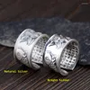 Cluster Rings S990 Sterling Silver Fish Lotus Heart Sutra Anneau Réglable Pour Hommes Femmes Real Open Band Size