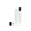 10ml空のペンの正方形のガラスロールボトルのロール金キャップ付きステンレススチールローラーボールエッセンシャルオイルの香水ikrop