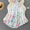 2023 Casual Dresses Women New Fashion Sexy Halter Tie färgad tryck A-Line Dress Summer ärmlösa koreanska kläder Vestidos