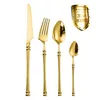 Dinnerware Sets 24PCS Rosegolden Cutlery Set Silm Handle 304 Stainless Steel Waist Knife Fork Spoon Steak Tableware Kitchen Accessory