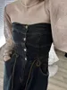 レディースTシャツサビナックス女性スパイスガールレトロストラップレスデニムジャンプスーツサマーハイウエストスリミングワイドレグ韓国ファッションスーツ