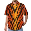 Camisas casuais masculinas abstratas fogo camisa solta homem férias tigre listras impressão gráfico de verão manga curta moda blusas grandes