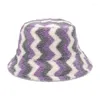 Basker unisex randmönster söndag Angora garn material platt hink hatt för varmt hållande vindskydd i vintern höst