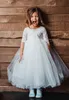 Dentelle Fleur Fille Robe Tutu Blanc Tulle Ballgown Robe De Première Communion Petit Enfant Infant Toddler Baptême Baptême Junior Demoiselle D'honneur Invité De Mariage Longueur Cheville