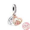 925 Sterling Silver for pandora charms authentic bead Pendant women Bracelets beads Murano Glass Beads Lovely Pink Heart Earphone