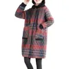 Trench-Coats Femme Hiver Plaid Coton Veste Femme Lâche Casual Parka À Capuche Pardessus Long Manteau Froid Chaud Plus La Taille Survêtement 90 KG