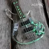 4 Sträng akrylkropp Electric Bass Guitar Green Blue Colorful Color LEDS Light Maple Neck Rosewood Fretboard High Quality