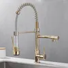 Küchenarmaturen, schwarzer Roségold-Wasserhahn, Nickel gebürstete Feder, herunterziehbar, 2 Funktionen, Strahlspray und Kaltwasser-Mischbatterien