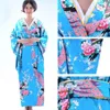 Robes de soirée rouge Vintage japonais dames Kimono robe de bain femmes fausse soie Yukata avec Obi Performance robe de danse Cosplay vêtements