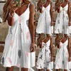 Kvinnor Slip Dress Summer V Neck ärmlös Fjäderfjäderanananashjärtat blommigt tryck Loose Party Vestidos S-5XL överdimensionerad