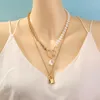 Choker 2023 Vintage Unregelmäßige Perlenschmuck Vergoldete klobige Gliederkette Layered Halsketten für Frauen Damen Halskette